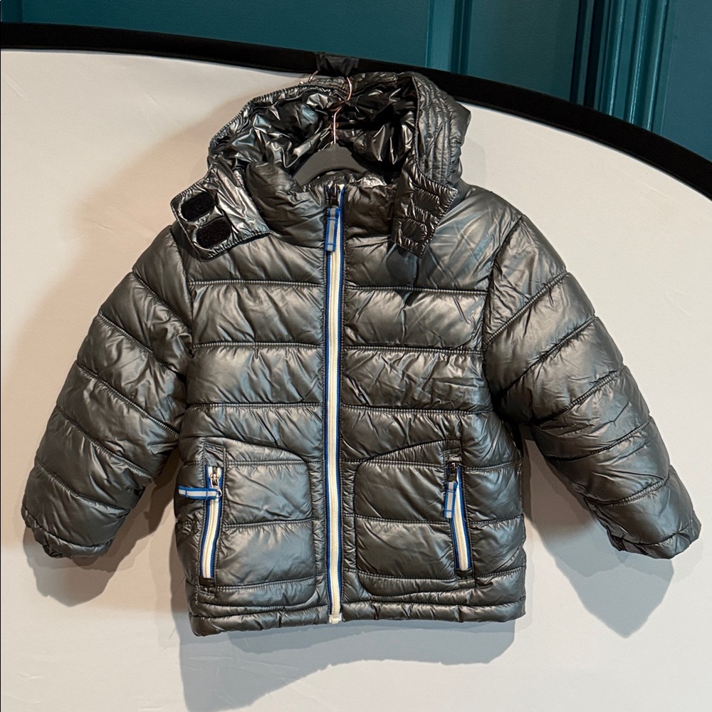 Mini Boden Shiny Puffer Jacket with Hood